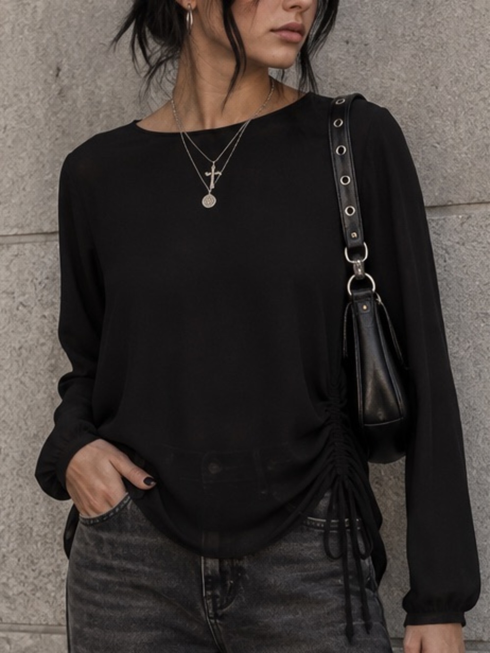 🌻MAKE OFFER🌻 NWT Vince Camuto Black Side Tie Blouse Versatile Light Weight Med